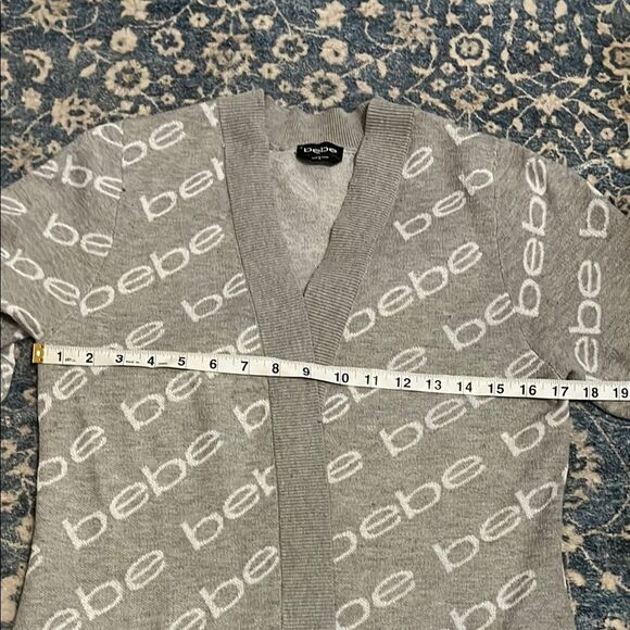 Bebe Gray Logo Open Style Cardigan Sweater Academia Business Casual Comfy - Picture 9 of 10